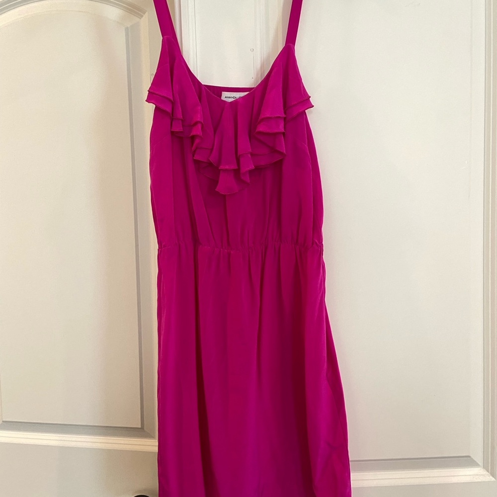 Hot pink slip mini dress with ruffles